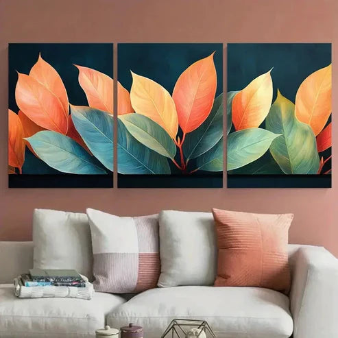 3pcs Cordyline Fruticosa Leaves Coral Green Wall Art Set Canvas Unframed - High Quality Print 100% Australian Made Wall Canvas - Bella Home Decor