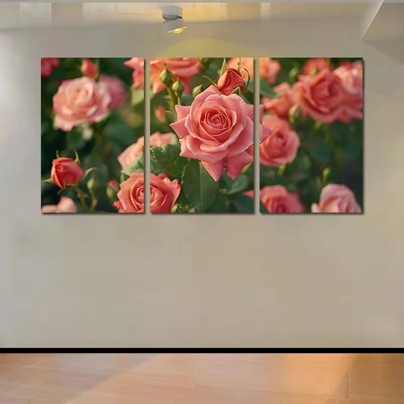 3pcs Rose Floral Garden Illustration Wall Art Set Canvas Framed 60x90cm - High Quality Print 100% Australian Made Wall Canvas Ready to Hang