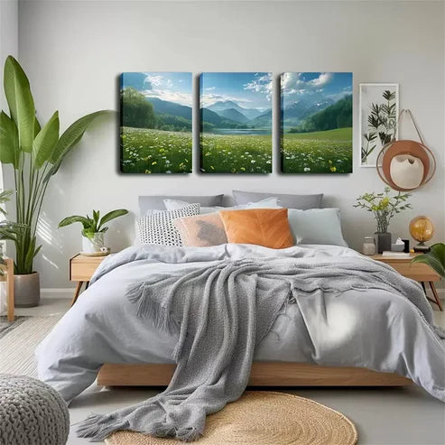 3pcs , Nice Grass And Small Flowers, Attractive Wall Art Canvas Unframed - High Quality Print 100% Australian Made Wall Canvas - Bella Home Decor