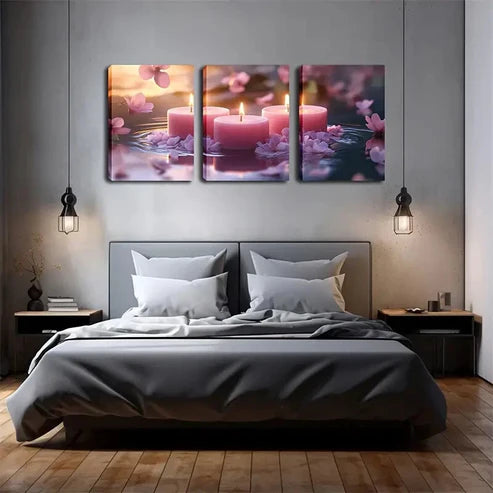 3pcs Whimsical Fairy in Water with Pink Petals Wall Art Canvas Unframed - High Quality Print 100% Australian Made Wall Canvas