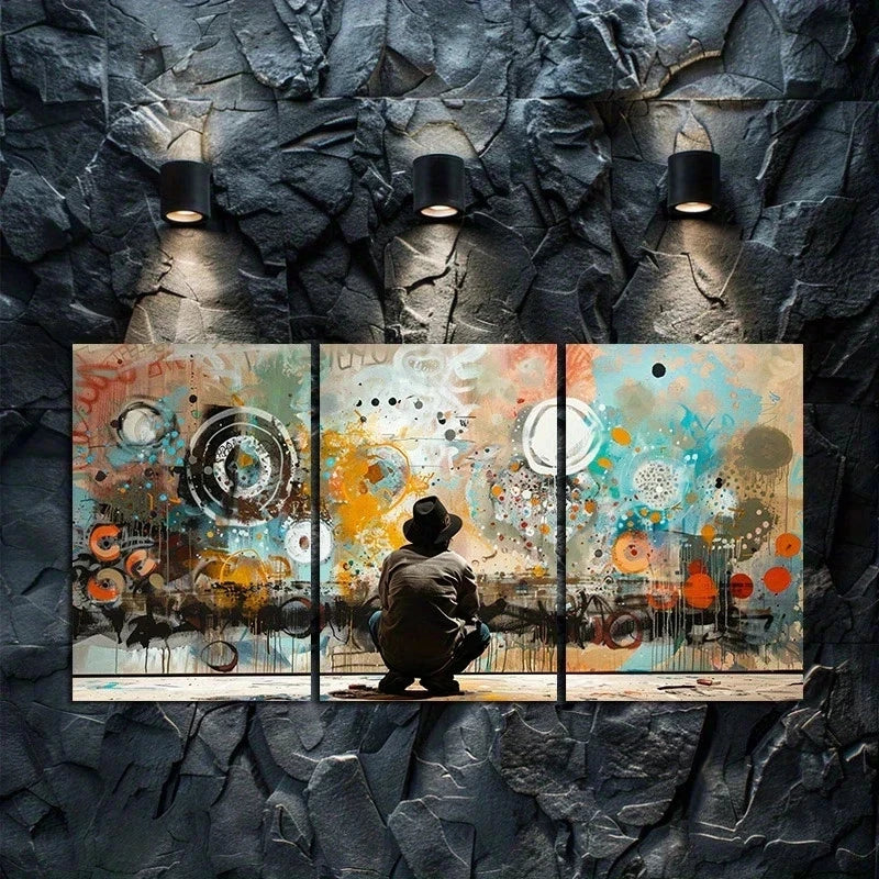 3pcs Graffiti Street Art Style Oil Painting Metal Print Ready to Hang Art