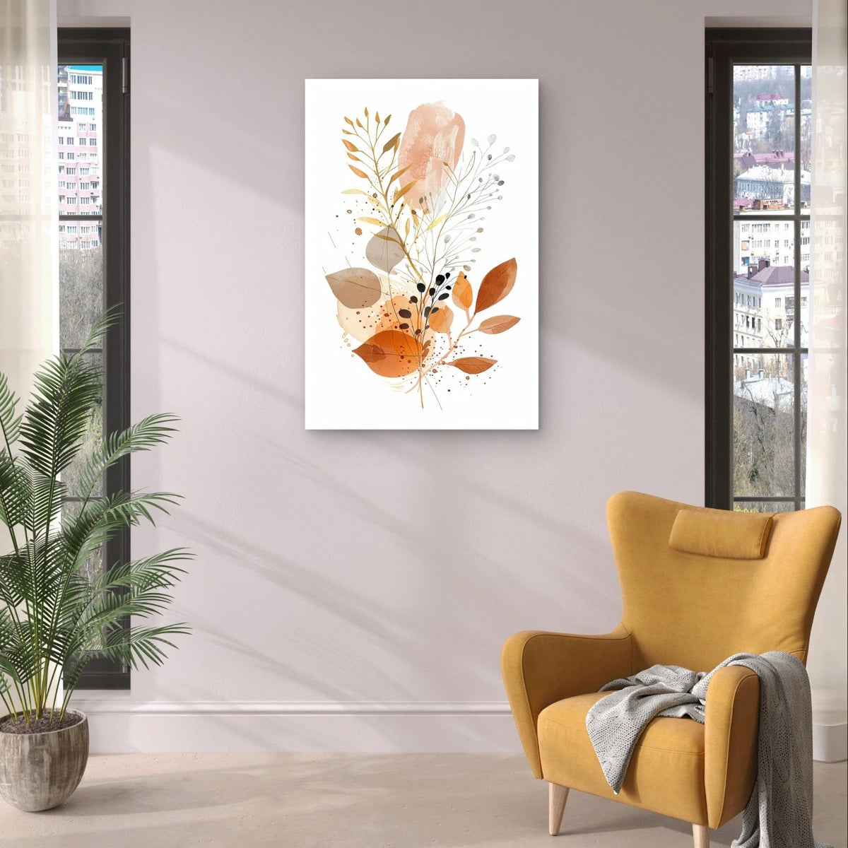 Modern Abstract Botanical Autumn Leaves Boho 40x60cm Metal Print Ready to Hang