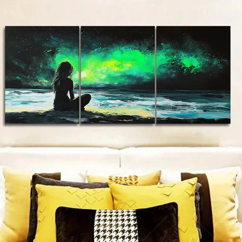 3pcs Vibrant Northern Lights Seascape Wall Art Canvas Unframed - High Quality Print 100% Australian Made Wall Canvas