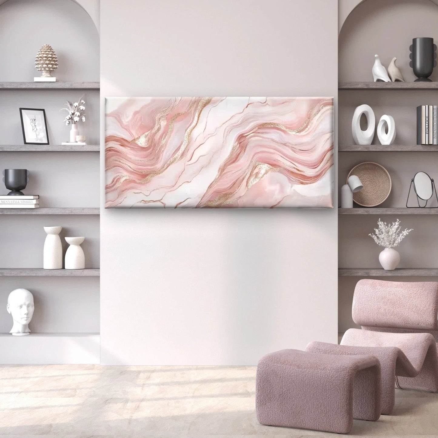 Agate Marble Design in Elegant Pink & Gray Wall Art Canvas Office Home Room Framed 120x60cm - Bella Home Decor