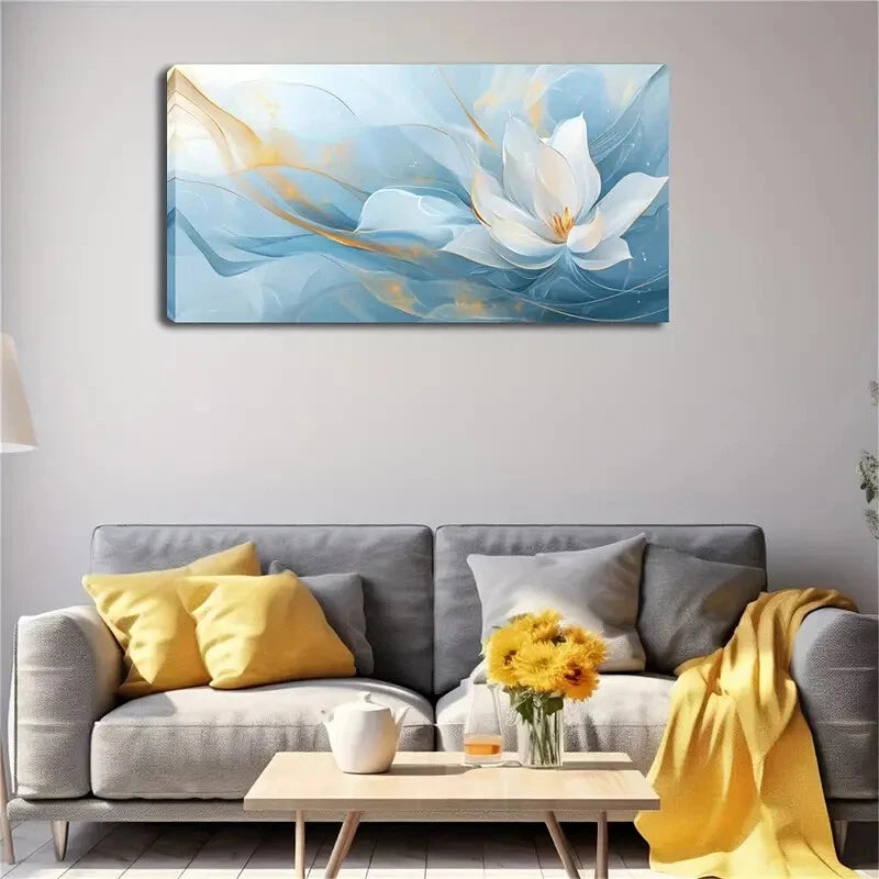 White for Lotus Flower Modern Wall Art Canvas Office Home Room Framed 120x60cm. - Bella Home Decor