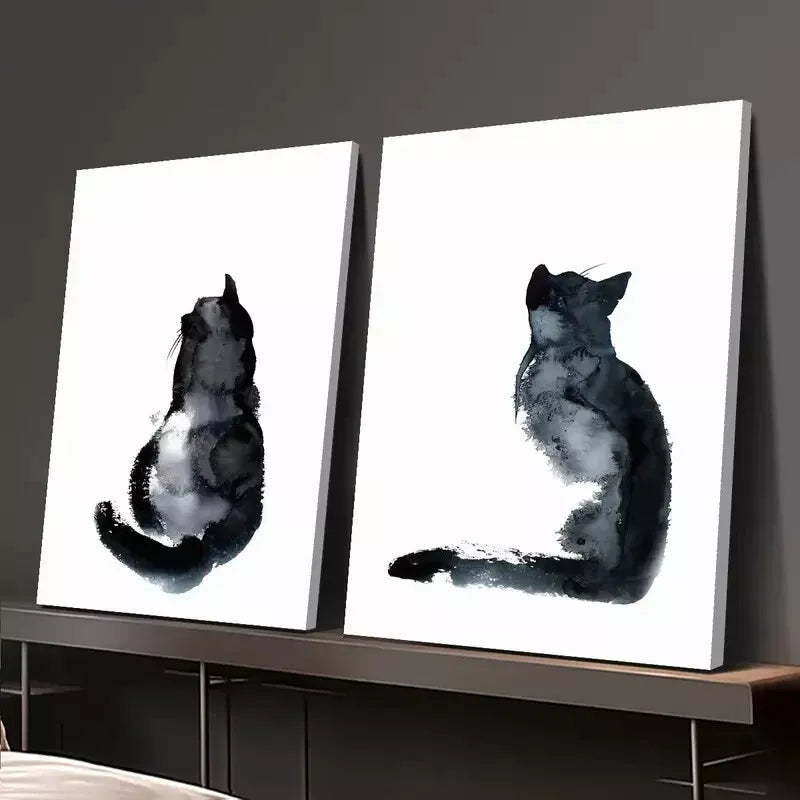 2pcs Decoration for Cat Lovers, Cat Painting, Minimalist Cat Art Canvas Framed 50x75cm - High Quality Print 100% Australian Made Wall Canvas Ready to Hang - Bella Home Decor