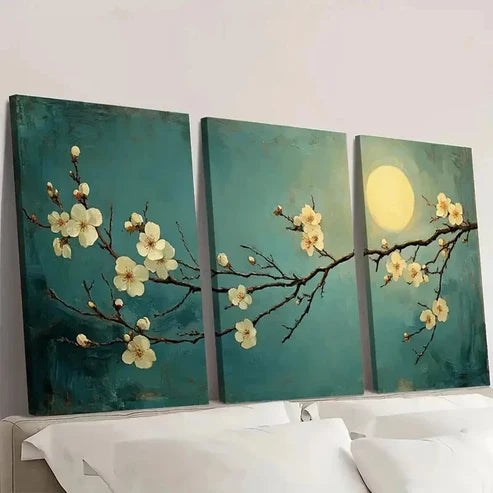 3pcs Blossoming Acacia Branches Floral Wall Art Set Canvas Unframed - High Quality Print 100% Australian Made Wall Canvas