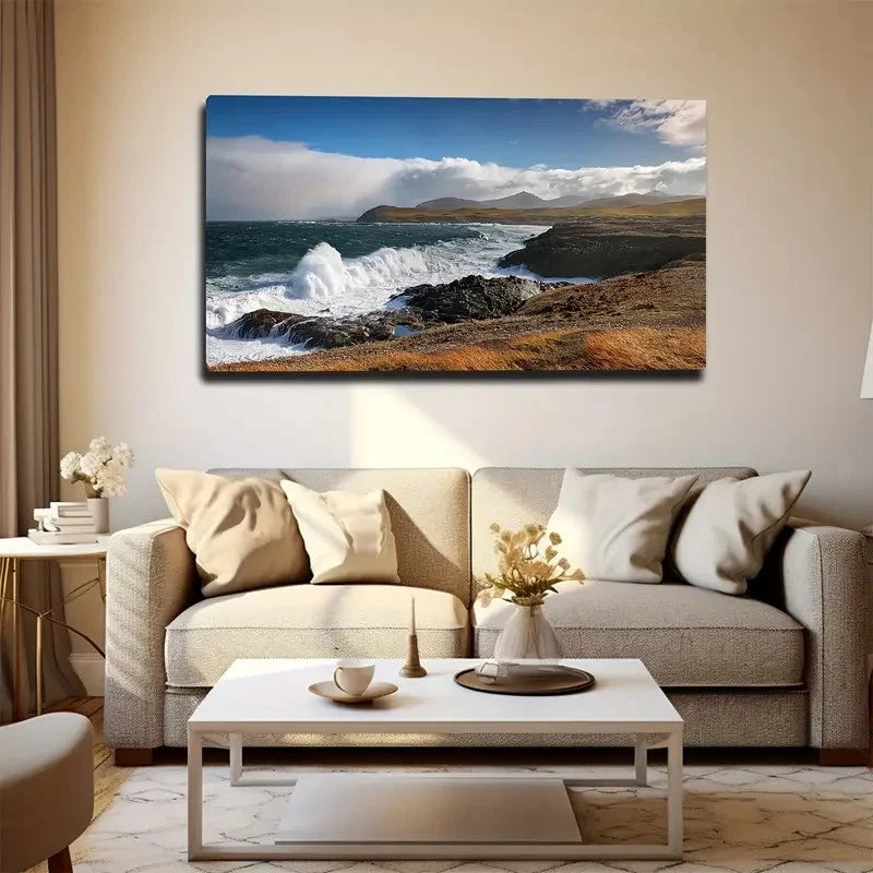 Waves Breaking Wall Art Canvas Office Home Room Framed 120x60cm