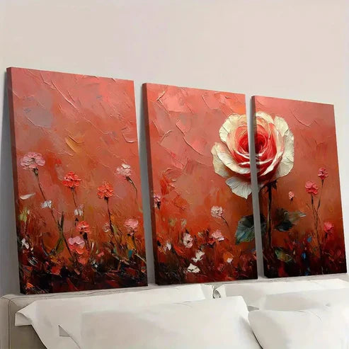 3pcs Small White Rose Artwork TR Wall Art Set Canvas Unframed - High Quality Print 100% Australian Made Wall Canvas - Bella Home Decor