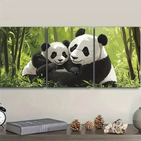 3pcs Cute panda family Wall Art Set Canvas Unframed - High Quality Print 100% Australian Made Wall Canvas - Bella Home Decor
