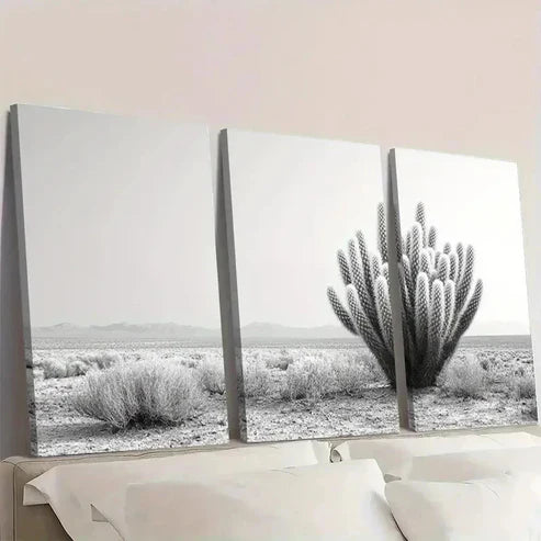 3pcs Black and White Cactus Southwest Desert Wall Art Set Canvas Unframed - High Quality Print 100% Australian Made Wall Canvas