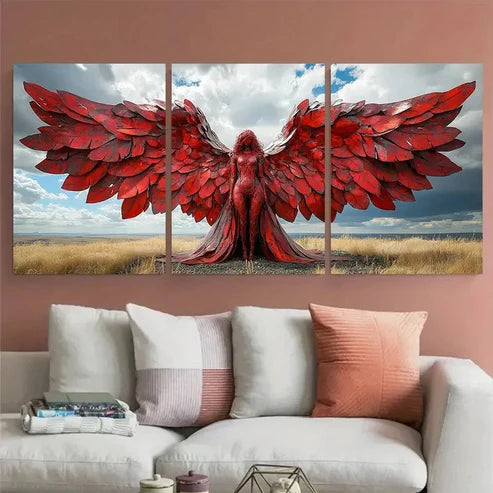 3pcs Sun Kissed Red Iron Angel of the North Wall Art Set Canvas Unframed - High Quality Print 100% Australian Made Wall Canvas