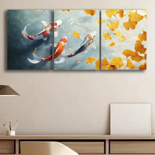 3pcs Watercolor Koi Fish and Fall Leaves Perfect Wall Art Set Canvas Unframed - High Quality Print 100% Australian Made Wall Canvas