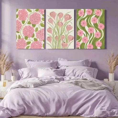 3pcs Hydrangea, Crocus, Dianthus Wall Art Canvas Unframed - High Quality Print 100% Australian Made Wall Canvas
