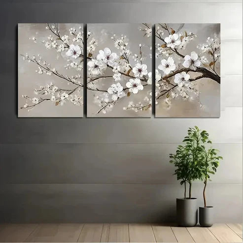 3pcs White Blossoms Plum Blossom Wall Art Canvas Unframed - High Quality Print 100% Australian Made Wall Canvas