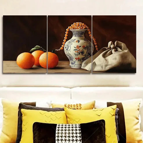 3pcs Still life painting of an old vase Wall Art Set Canvas Unframed - High Quality Print 100% Australian Made Wall Canvas