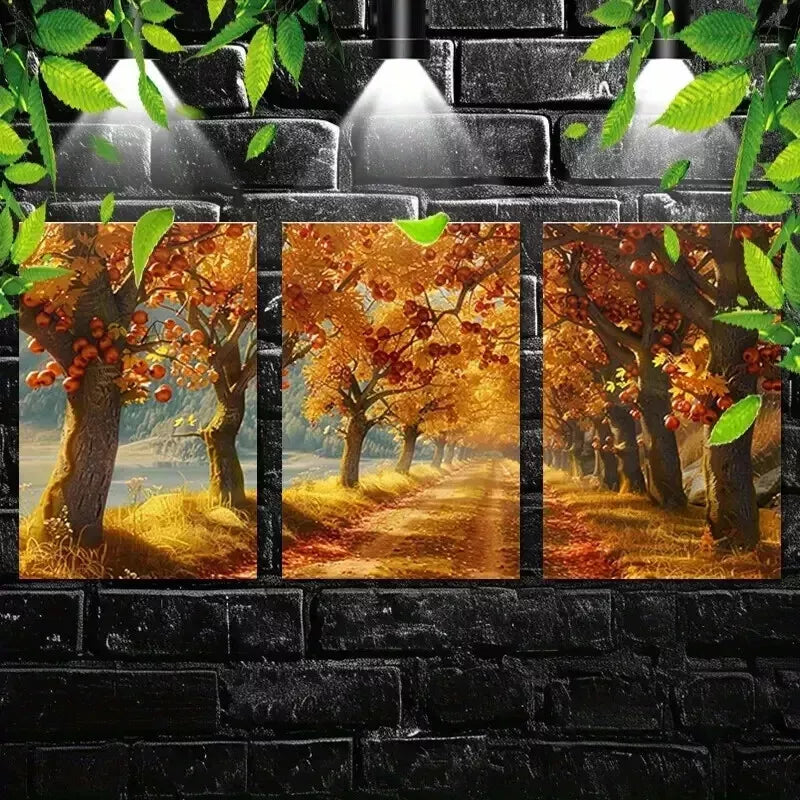 3pcs Golden Autumn Wall Art Set Canvas Framed 50x70cm - High Quality Print 100% Australian Made Wall Canvas Ready to Hang