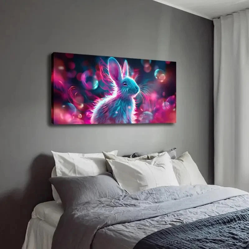 Vibrant Neon Colors Bunny Wall Art Canvas Office Home Room Framed 120x60cm - Bella Home Decor