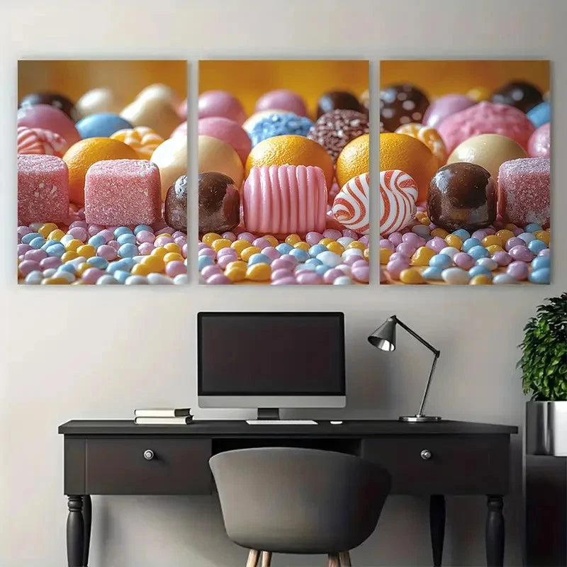 3pcs Candy Colorful Confectionery Decor Wall Art Set Canvas Framed 50x70cm - High Quality Print 100% Australian Made Wall Canvas Ready to Hang - Bella Home Decor