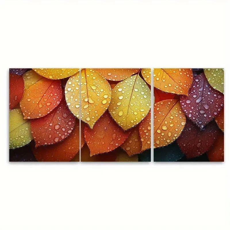 3pcs Dew Covered Leaves RI Wall Art Set Canvas Framed 60x90cm - High Quality Print 100% Australian Made Wall Canvas Ready to Hang - Bella Home Decor