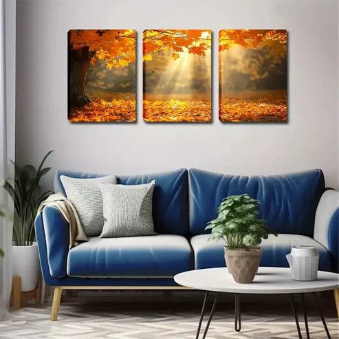 3pcs Romantic Maple Leaves & Sunlight Triptych Wall Art Canvas Unframed - High Quality Print 100% Australian Made Wall Canvas