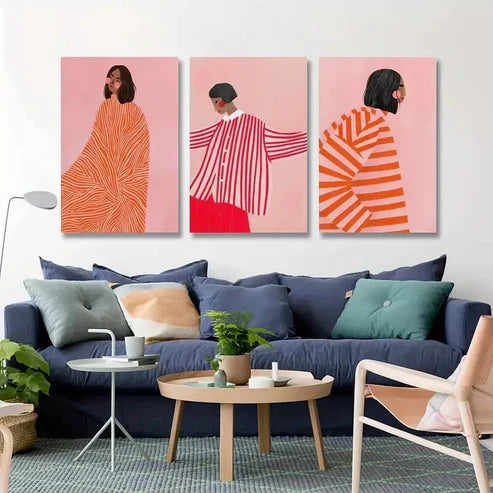 3pcs Abstract Line Girls Modern Wall Art Canvas Unframed - High Quality Print 100% Australian Made Wall Canvas - Bella Home Decor
