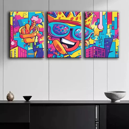 3pcs Featuring Lively Cartoon Design Wall Art Set Canvas Unframed - High Quality Print 100% Australian Made Wall Canvas