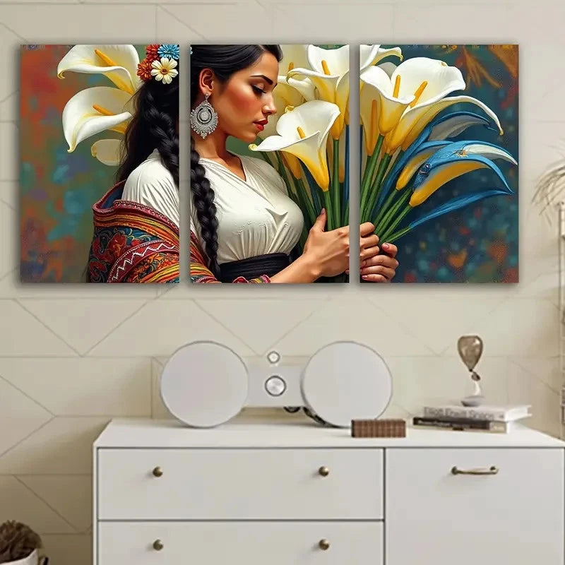 3pcs Serenity Among Flowers Poster Wall Art Set Canvas Framed 40x60cm - High Quality Print 100% Australian Made Wall Canvas Ready to Hang