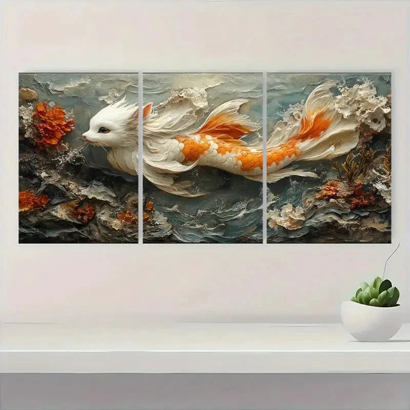 3pcs Tails of the Sea Fine Art FA Wall Art Set Canvas Framed 40x60cm - High Quality Print 100% Australian Made Wall Canvas Ready to Hang
