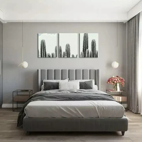 3pcs Cactus Black & White Abstract Canvas Unframed - High Quality Print 100% Australian Made Wall Canvas - Bella Home Decor