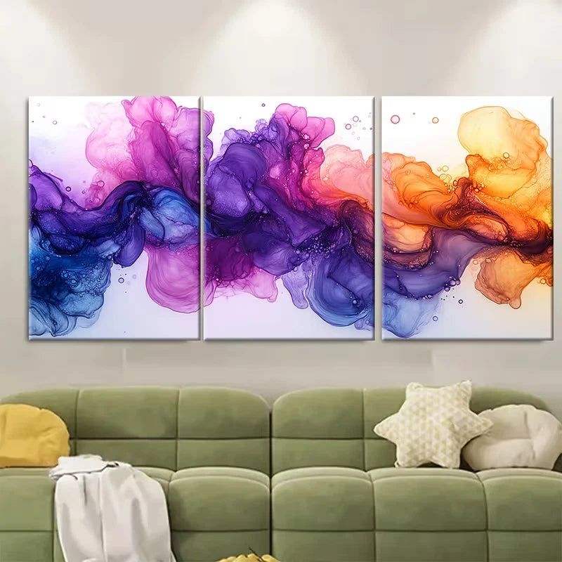3pcs Featuring Abstract Alcohol Ink Metal Print Ready to Hang Art