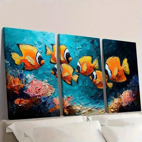 3pcs Fish Underwater Original Wall Art Canvas Unframed - High Quality Print 100% Australian Made Wall Canvas - Bella Home Decor