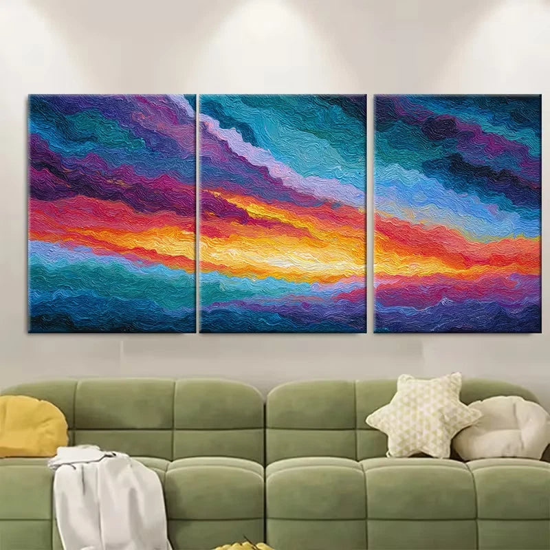 3pcs Vibrant Abstract Landscape Artwork Metal Print Ready to Hang Art