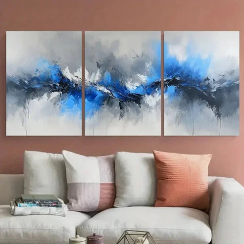 3pcs Modern Abstract Blue And Grey Illustration Wall Art Set Canvas Unframed - High Quality Print 100% Australian Made Wall Canvas