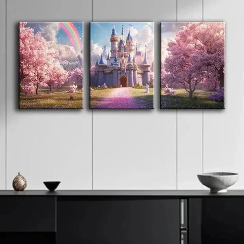3pcs Dream Castle Pink Colorful Perfect Wall Art Set Canvas Unframed - High Quality Print 100% Australian Made Wall Canvas - Bella Home Decor