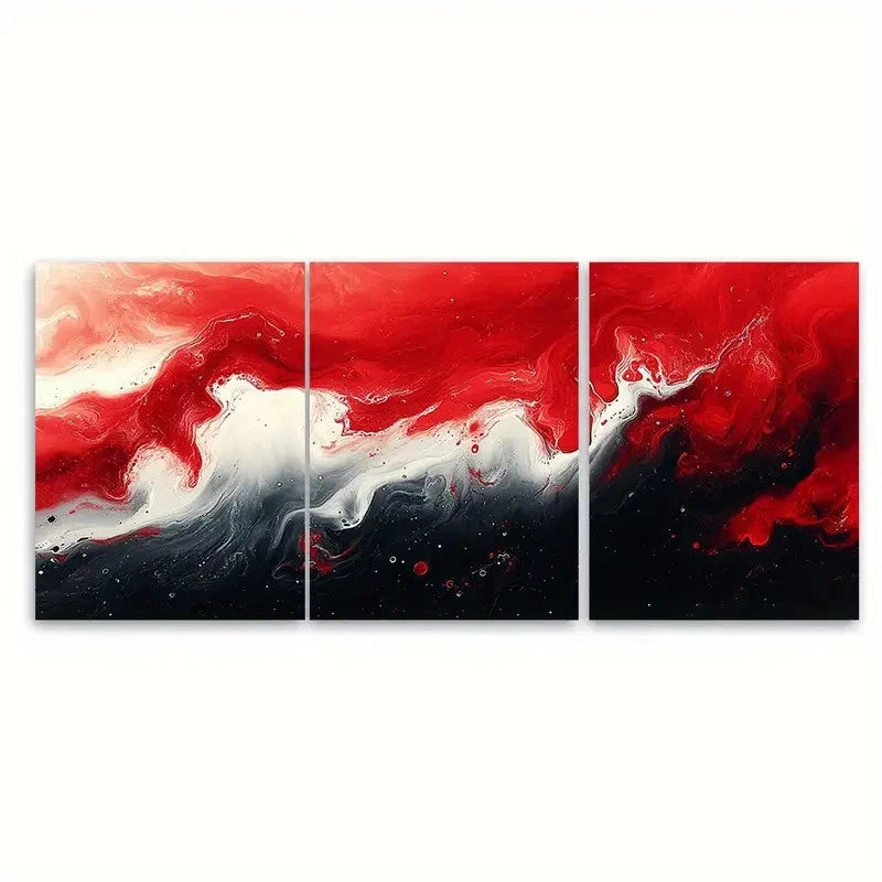 3pcs Elegant Red and White Fluid Abstract Wall Art Set Canvas Framed 50x70cm - High Quality Print 100% Australian Made Wall Canvas Ready to Hang