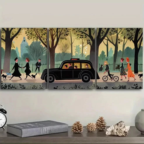 3pcs London taxi Wall Art Set Canvas Unframed - High Quality Print 100% Australian Made Wall Canvas
