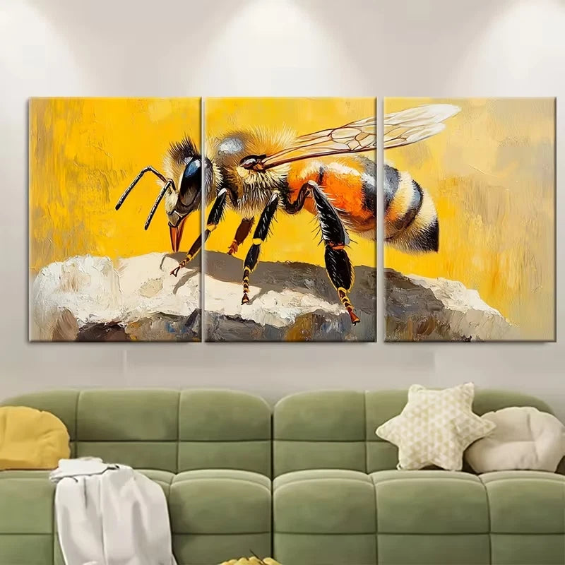 3pcs Honeybee Oil Painting Metal Print Ready to Hang Art