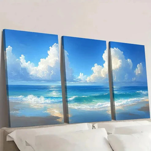 3pcs Ocean & Clouds Contemporary Decor Wall Art Set Canvas Unframed - High Quality Print 100% Australian Made Wall Canvas - Bella Home Decor