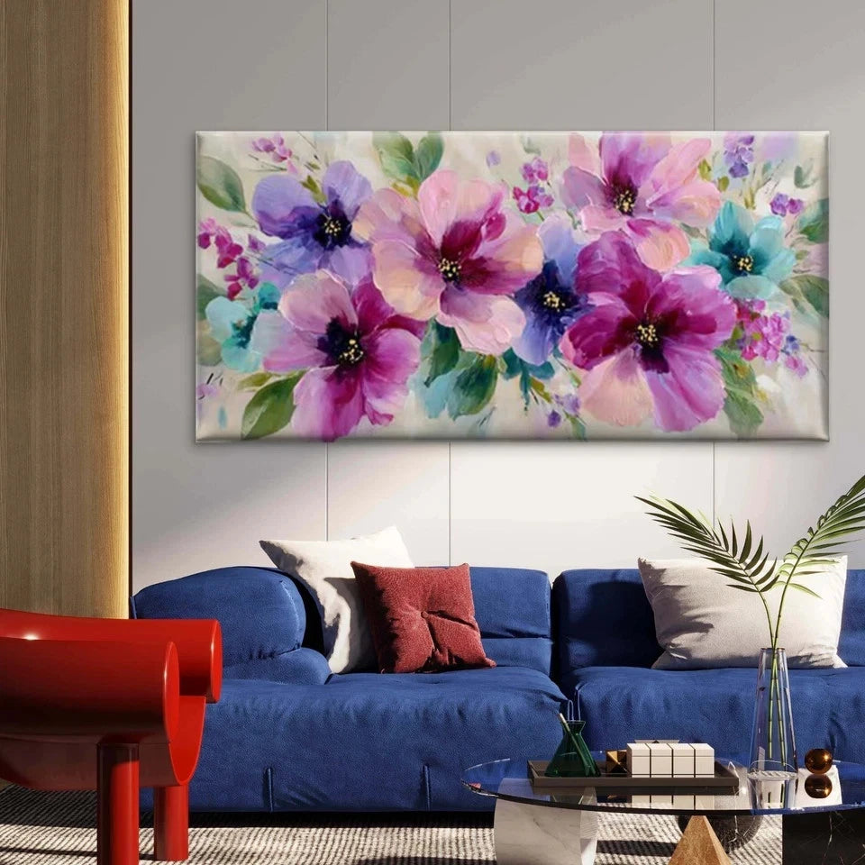 Whimsical Bloom Vibrant Floral Wall Art Canvas Office Home Room Framed 120x60cm