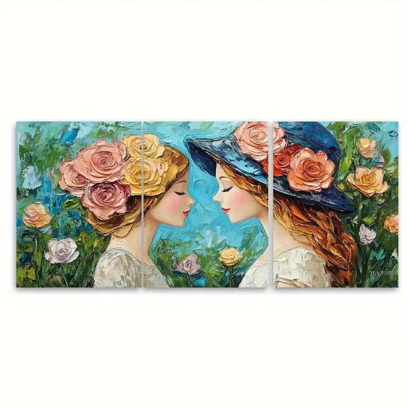 3pcs Beautiful Mother and Daughter Floral Beauty Wall Art Set Canvas Framed 50x70cm - High Quality Print 100% Australian Made Wall Canvas Ready to Hang - Bella Home Decor