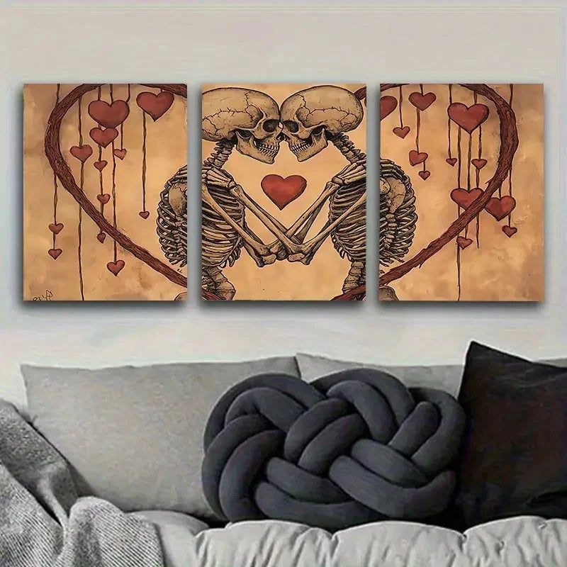 3pcs Skeleton Couple in Love Wall Art Set Canvas Framed 60x90cm - High Quality Print 100% Australian Made Wall Canvas Ready to Hang