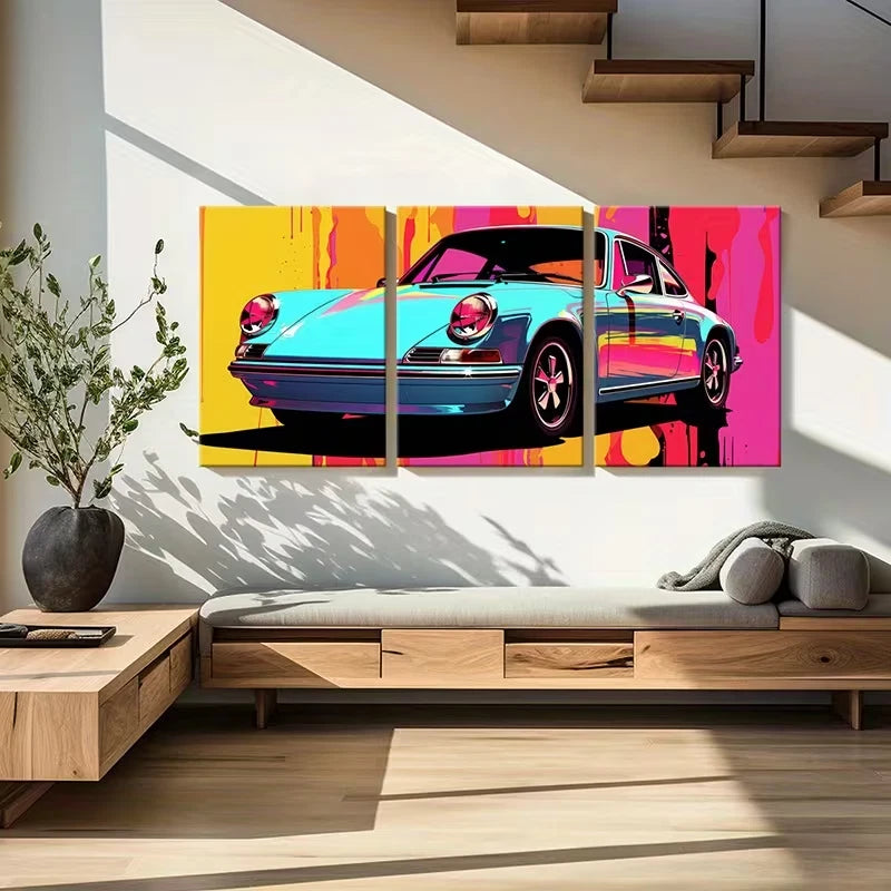 3pcs Turquoise for -Like Sports Car Metal Print Ready to Hang Art