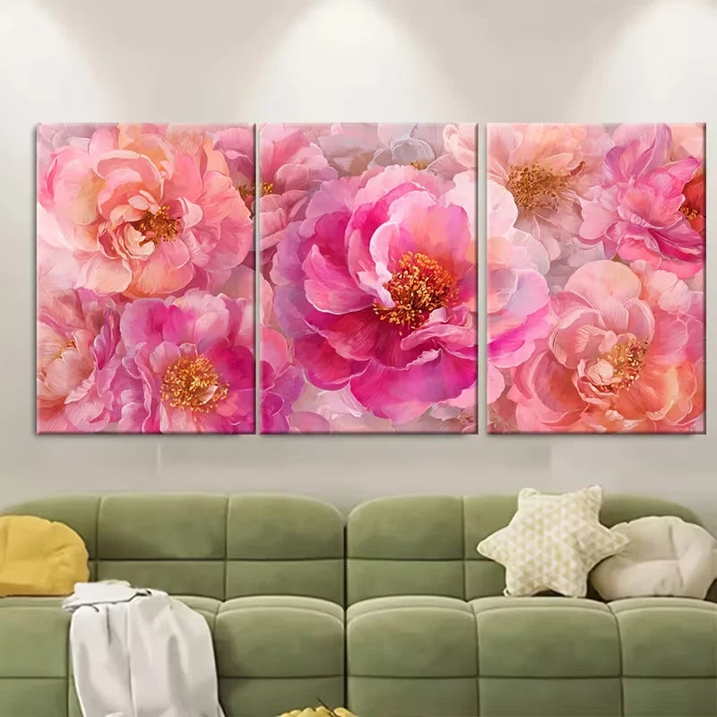 3pcs Design of Pink Abstract Flowers Metal Print Ready to Hang Art