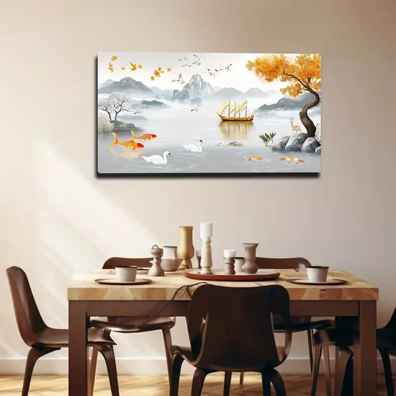 Koi Fish Jumping in Water Wall Art canvas office home room framed 120x60cm - Bella Home Decor