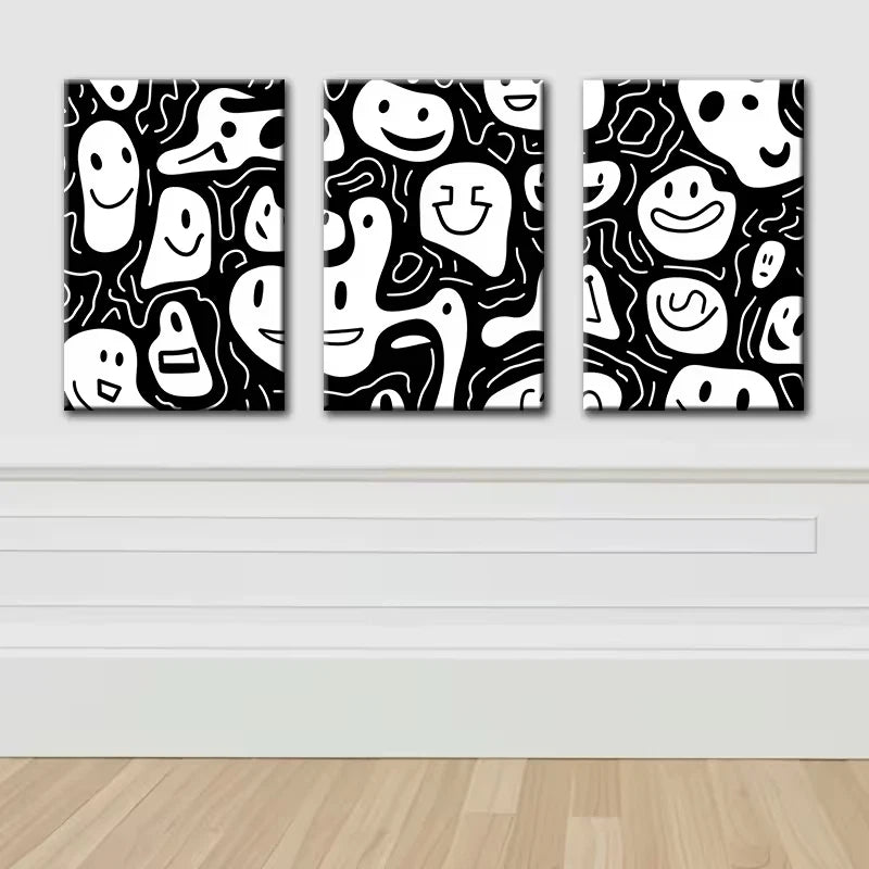 3pcs Joyful Face Illustration Wall Art Set Canvas Framed 50x70cm - High Quality Print 100% Australian Made Wall Canvas Ready to Hang