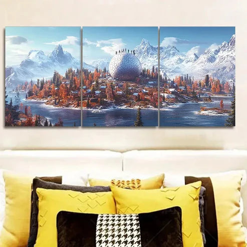 3pcs Snow-capped Island (1) Wall Art Canvas Unframed - High Quality Print 100% Australian Made Wall Canvas