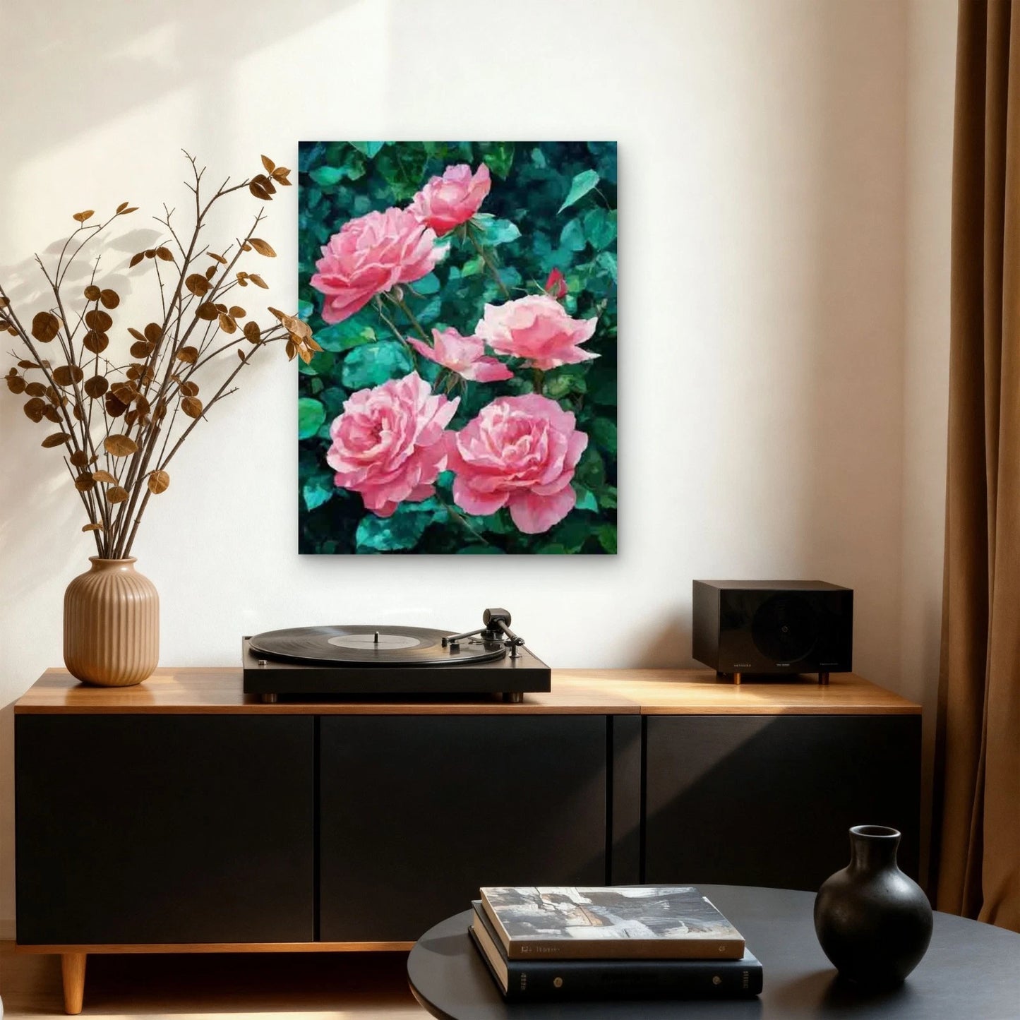 Oil Painting of a Rose Garden 40x60cm Metal Print Ready to Hang