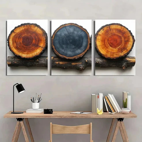 3pcs Tree Rings Illustrations Minimalist Wall Art Canvas Unframed - High Quality Print 100% Australian Made Wall Canvas