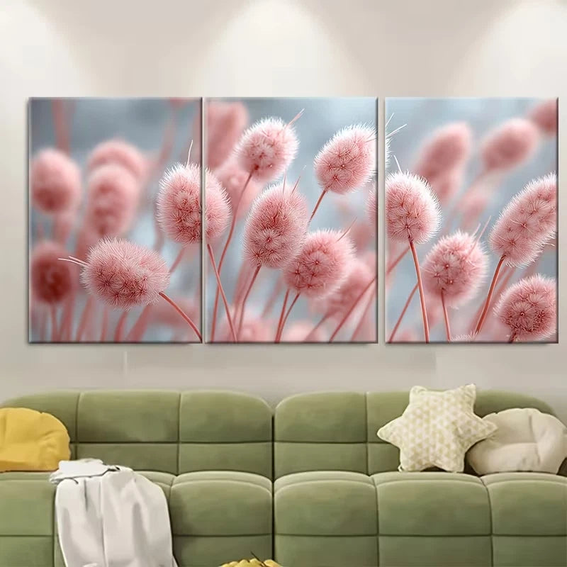 3pcs Minimalist Pastel Pink Cattail Botanical Metal Print Ready to Hang Art